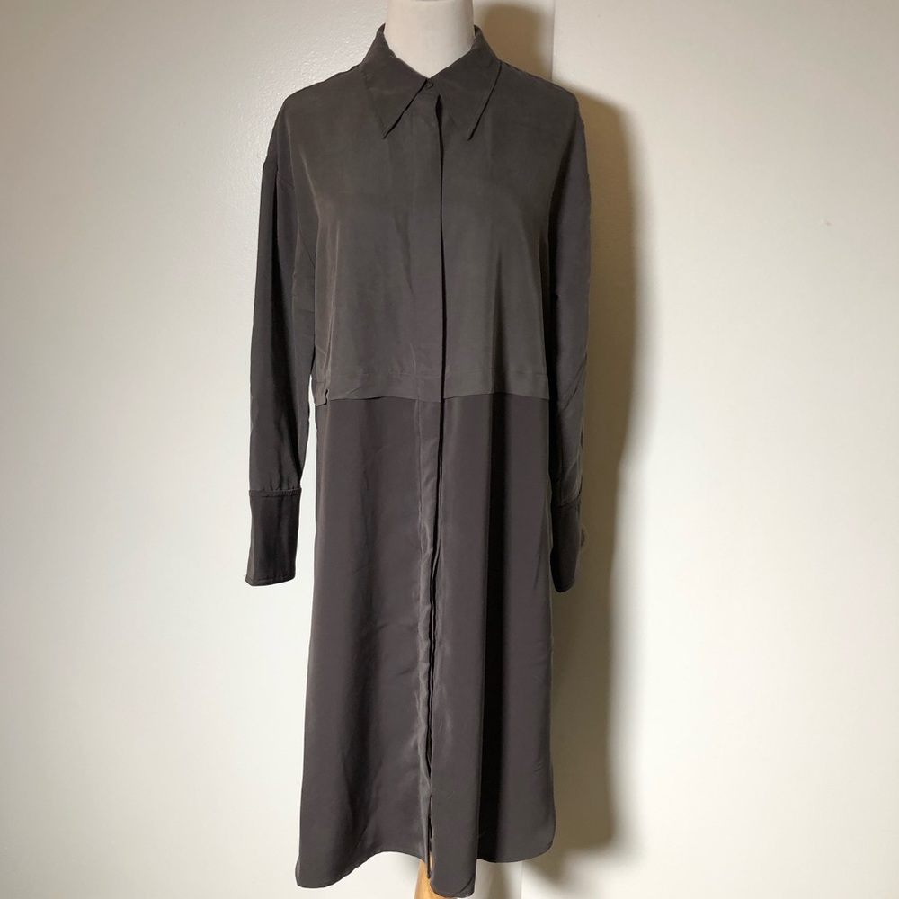 Color block gray on gray collared tunic shirtdress